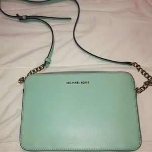 Michael Kors Light Green Crossbody Bag with Gold Accents